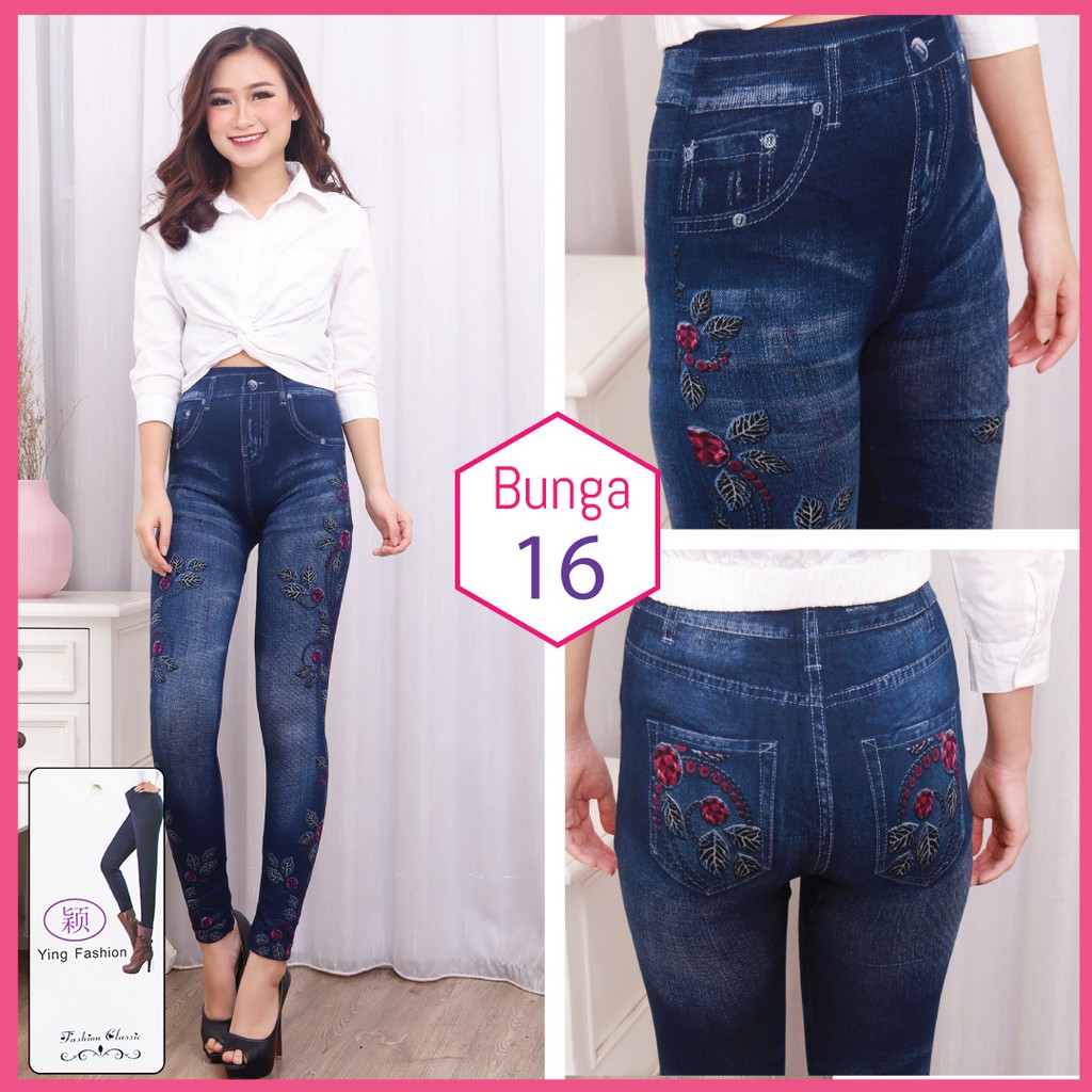 legging Jeans Bunga #16 / Legging Bunga Wanita