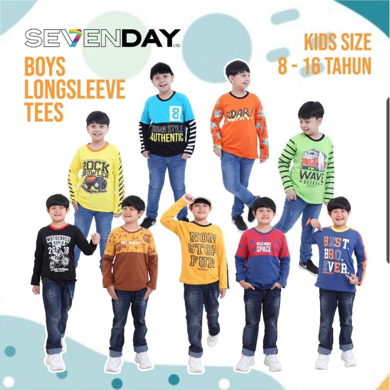 KSHFASHION I Kaos Premium Distro Lengan Panjang Anak Laki laki I T-Shirt Anak savenday 7-12 Tahun