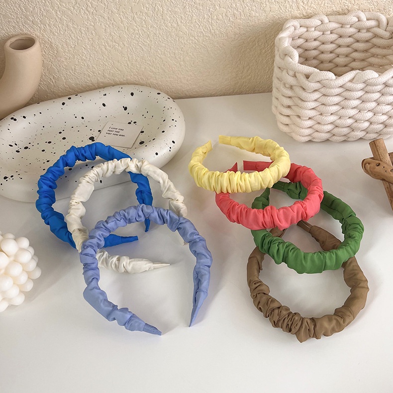 BANDO KAIN KERUT WARNA POLOS BENDO WANITA KOREA SOLID COLOR LEMBUT HEADBAND HAIRBAND KOREAN HEAD HAIR BAND AKSESORIS RAMBUT SCRUNCHIE LEBAR WIDE PASTEL COLOR SOFT