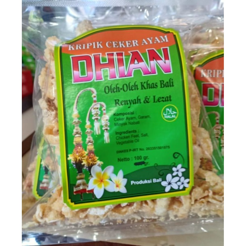 

KERIPIK CEKER AYAM DHIAN 100GR OLEH OLEH ASLI KHAS BALI RENYAH DAN GURIH + BUBBLE WRAP