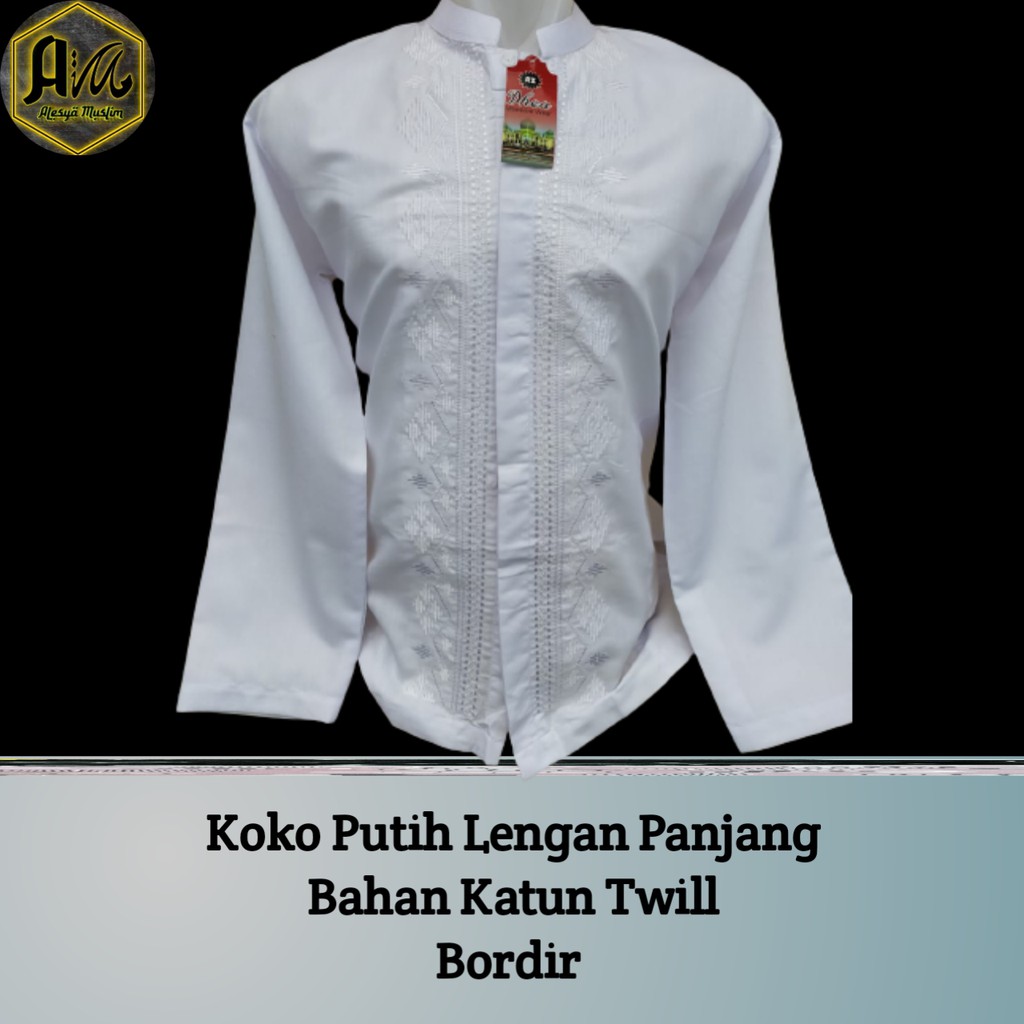 Baju Koko Bordir Putih Katun Twill Lembut/Harga Grosir/Best Seller/Bisa Bayar Di Tempat