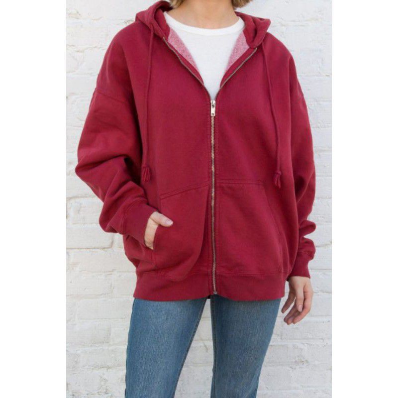 Carla Jaket zip up oversize Jaket hoodie-Maroon