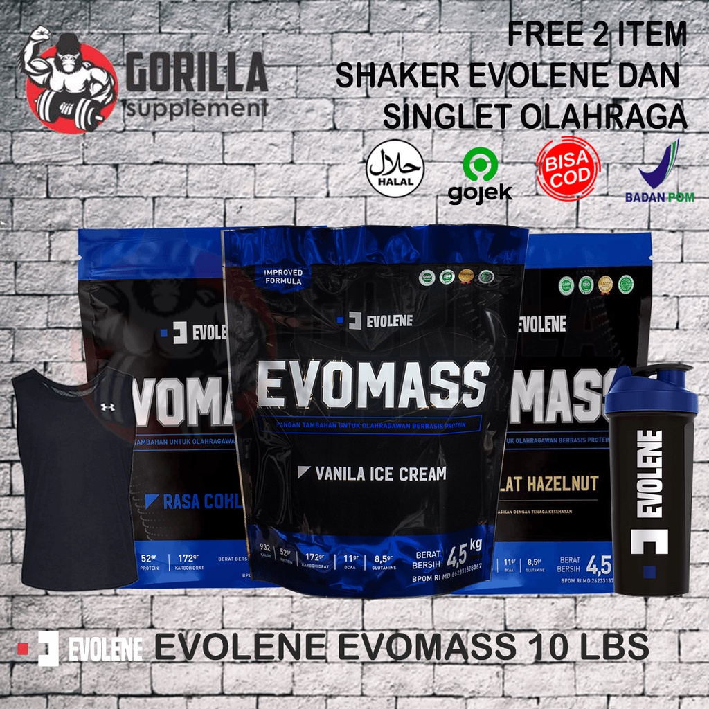 Evolene EvoMass EVO MASS 10 lbs (4.5 KG) Evomass 10lbs 10lb BPOM HALAL MUI Gainer Susu Penggemuk Coklat Hazelnut