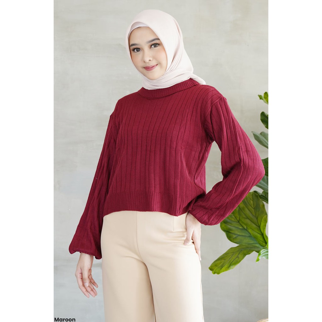 Baloon Longsleeve Knit Top Rajut