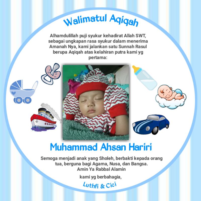 

( costum ) Kartu ucapan stiker aqiqah bayi box nasi