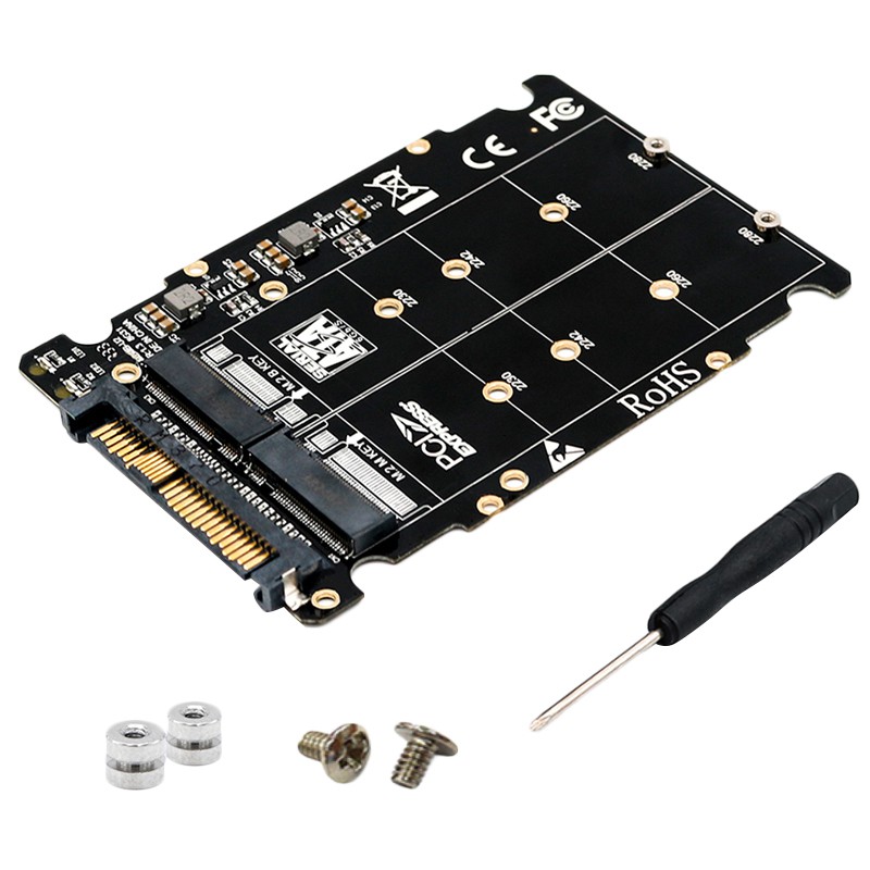 Adapter Converter 2in1 M.2 nvme dan sata-bus NGFF SSD to PCI-E u.2 sff