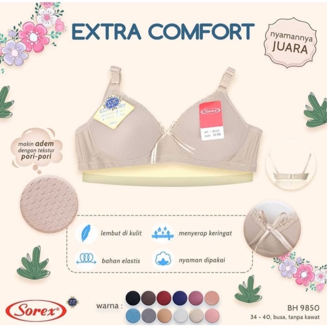 BH | Bra SOREX Extra Comfort 9850 Tanpa Kawat Dan Busa Tipis