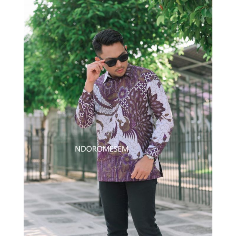 KEMEJA BATIK PREMIUM WARNA UNGU BATIK PREMIUM PRIA MERAKPRABU BAHAN KATUN FURING LENGAN PANJANG