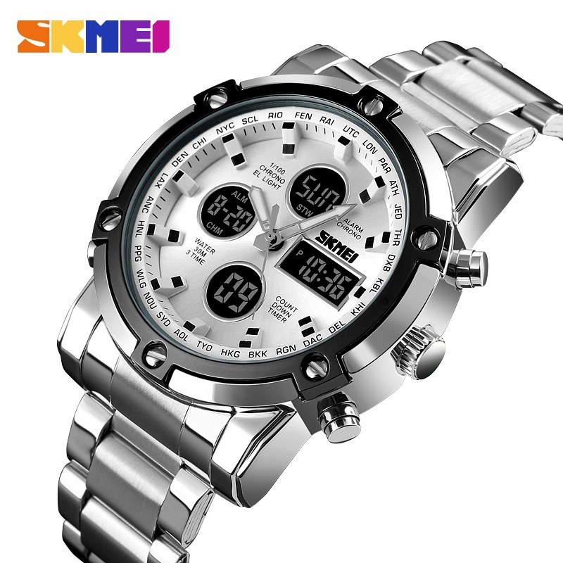 SKMEI 1389 Jam Tangan Pria Digital Analog Stainless Steel WK-SBY