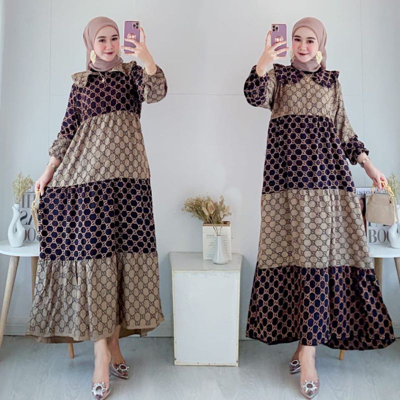 COD - Asmiranda Maxy Gamis Muslim Aurora Dress Shakila Aksen Renda Brukat Import Ld  110 Fit S - XL ( Free Bros ) Fashion Maxi Wanita Pesta Kondangan Modern Termurah Terlaris-MD GUCCI Hitam cream
