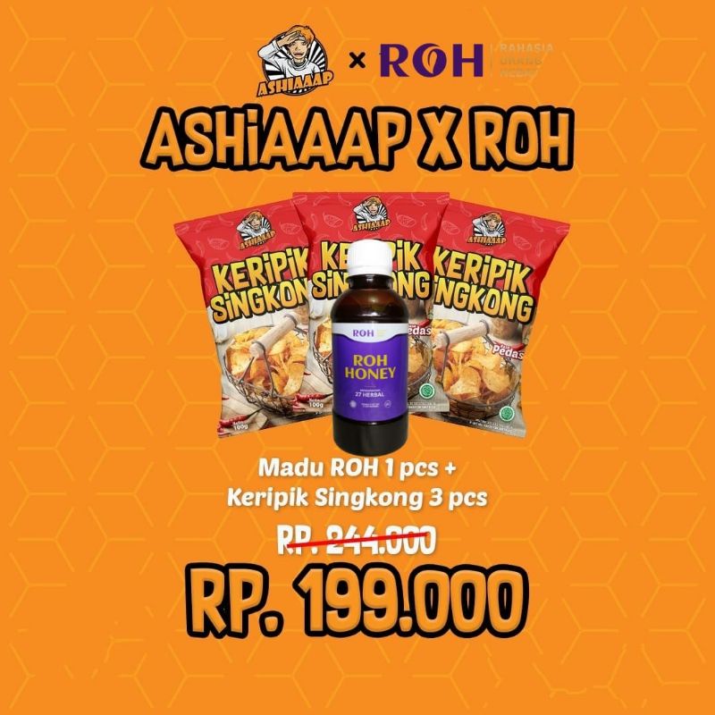 

Ashiaaap x Roh (Madu Rahasia Orang Hebat 1pcs & Keripik Singkong Ashiaaap 3pcs)