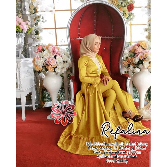 Ruairu SET LONG TUNIK REFALINA TUNIK SATIN KOMBI BRUKAT CELANA 7 WARNA Murah