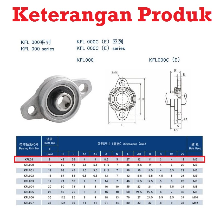 [HAEBOT] Bearing Pillow Block KFL08 KFL 08 8mm Lead Screw Shaft Holder CNC Bracket Dudukan 3D Printer Ball Threaded Rod As Besi Mekanik Vertikal