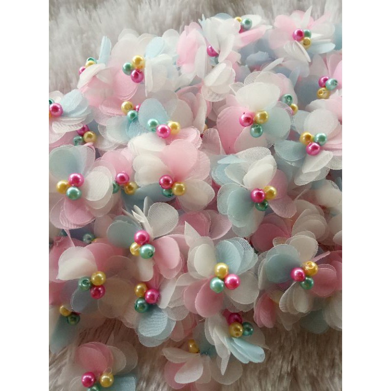 aplikasi bunga 3d organza rainbow uk.4cm  full jahit mutsin 6mm