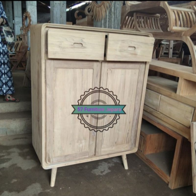 Lemari laci pendek kayu jati - Almari laci retro minimalis