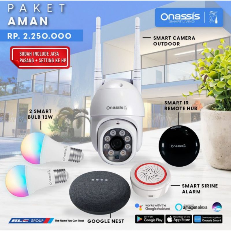Onassis Paket Aman : Smart Home + Smart Camera + Smart Lampu + Smart Sirine Alarm + Smart Remote Hub
