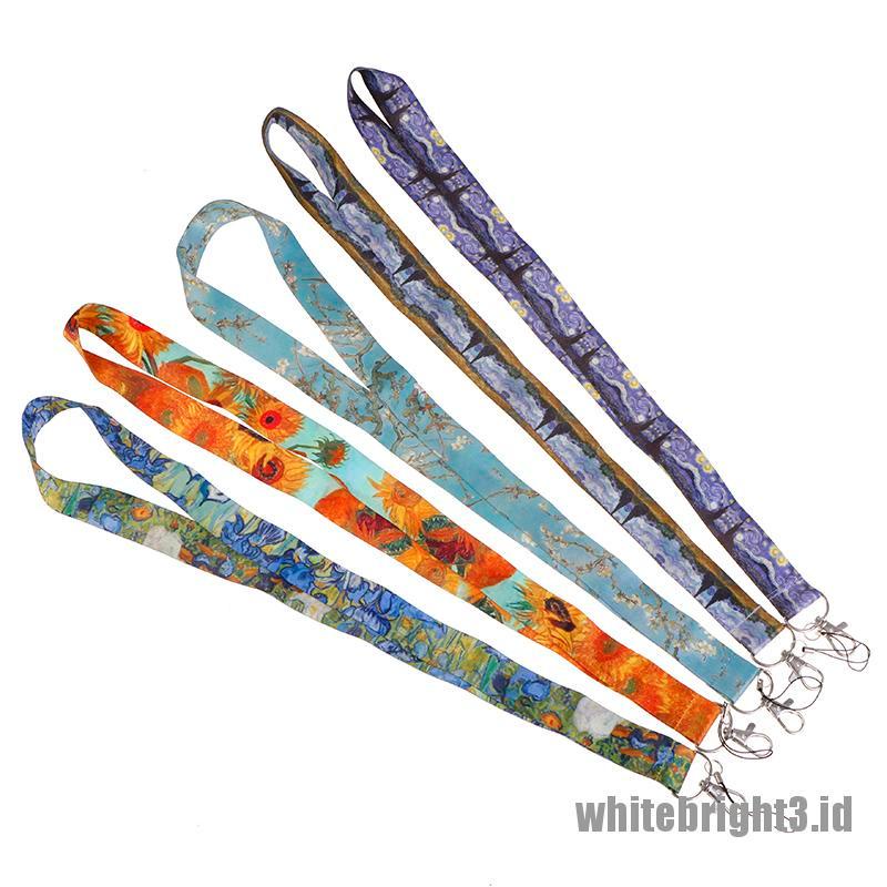 &lt; White3 &gt; 1pc Tali Lanyard Motif Tulisan Van Gogh Untuk Kartu ID / Handphone