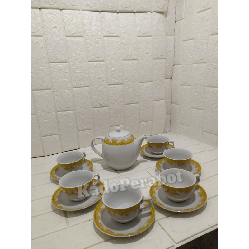 teko bulat kopin set cangkir isi 12pcs - teko teh dengan cangkir set