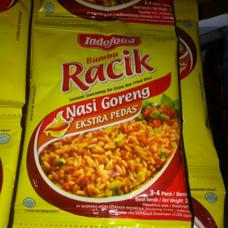 

Bumbu Racik Indofood Ecer Nasi Goreng Ekstra Pedas Ayam Goreng Ikan Tempe Sayur Asem Sop Lodeh