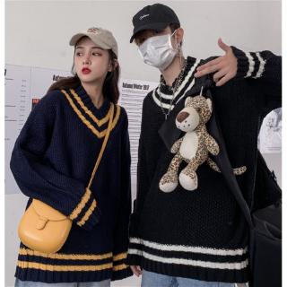 Sweater Rajut Lengan Panjang Motif Garis-garis Gaya Hong 