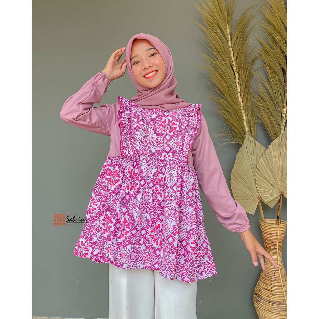 BLOUSE BATIK MESHWA Atasan Batik Kerja Kantor Wanita Cap Pekalongan Cantik Kekinian Modern Modis Fanta Fuschia Magenta