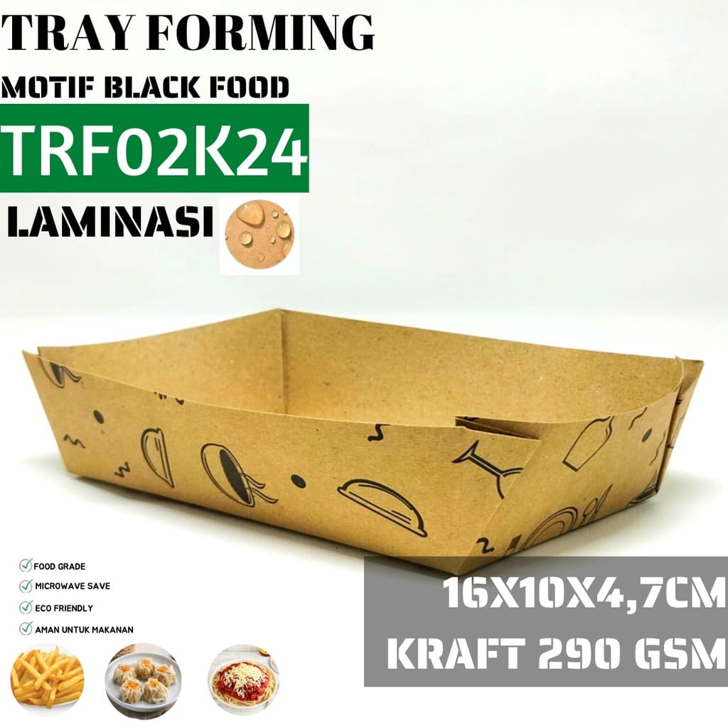 

Tray Paper Food Tray Kertas Makan-M- TRF2K24 (16X9X5) Forming - Min order 50 pcs