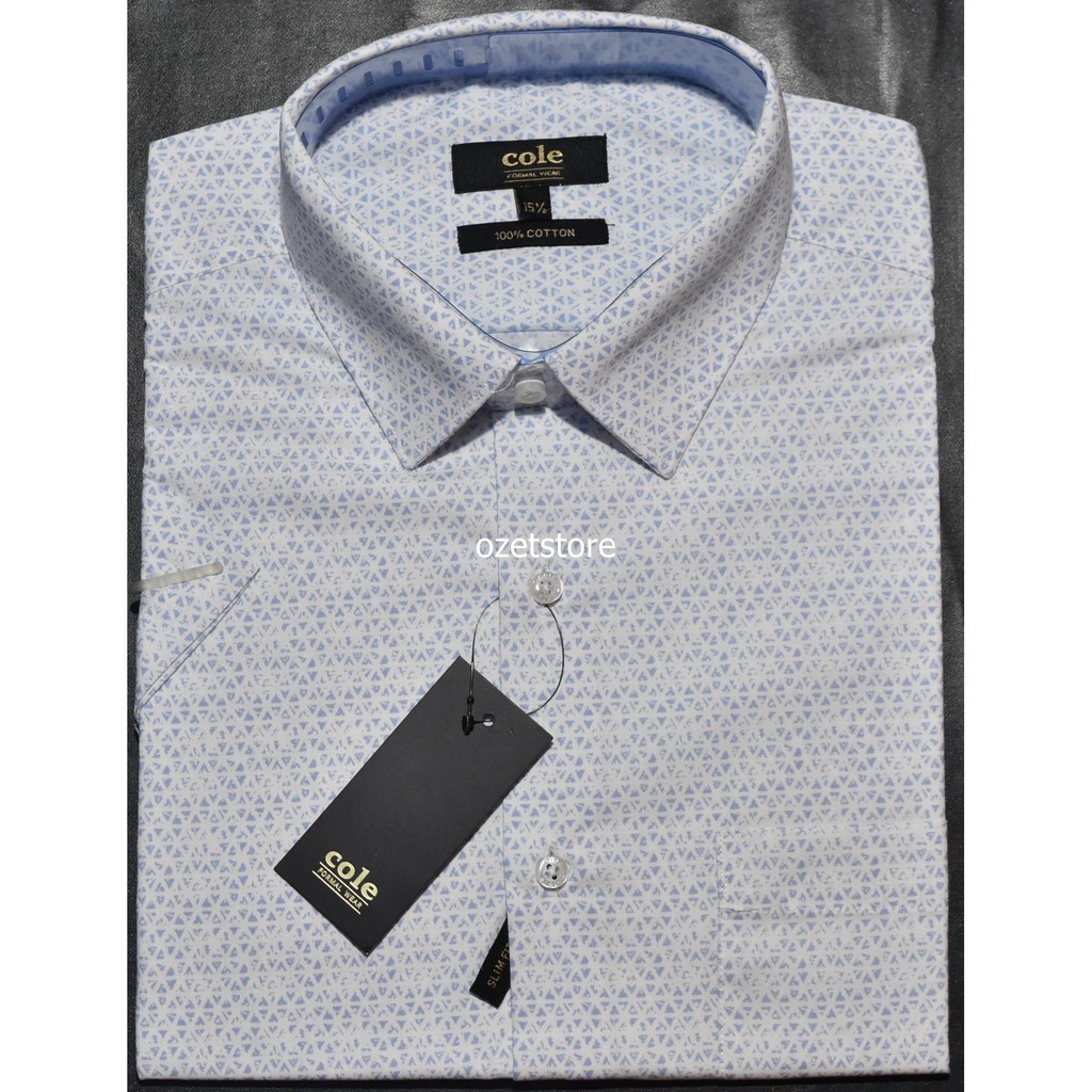 COLE Kemeja Pria Casual Lengan Pendek Biru Slimfit CG66