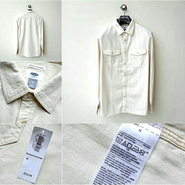 Kemeja Pria Old Navy Garment Dyed Pocket Shirt Oxford Oat Original