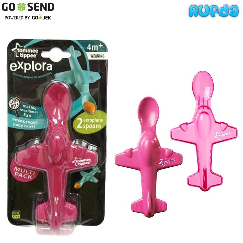 (Pink) Tommee Tippee Aeroplane Spoon, Sendok Pesawat 2pcs