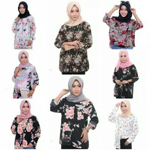 Kemeja Blouse Kerja Wanita Monalisa Motif bunga