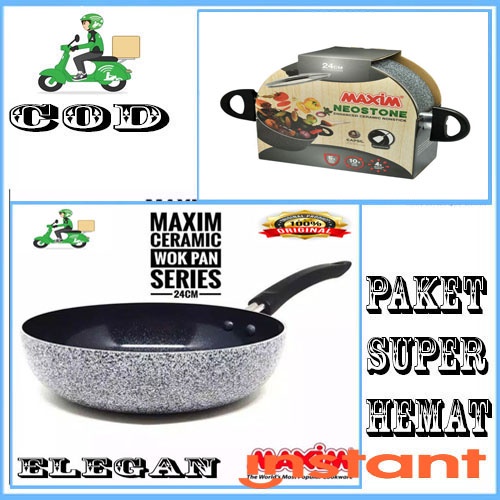 PROMO 2 PCS Maxim Neostone Deep Wok 24 cm+24CM DUTCH OVEN + TUTUP KACA MANTAP