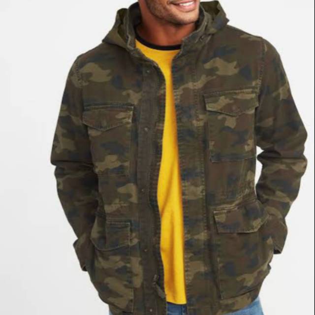 Jaket Parka Military Old Navy Hidden Hood Camouflage Jacket