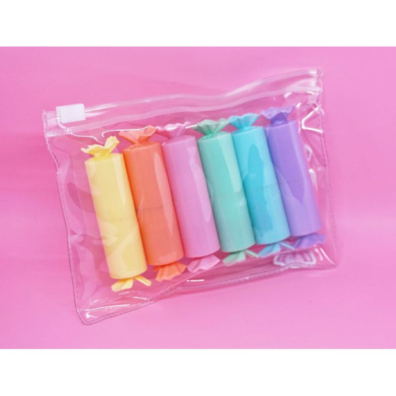 SEPAKET STABILO MINI ISI 6 PCS BENTUK CANDY PERMEN HIGHLIGHTER SPIDOL MURAH WARNA PASTEL