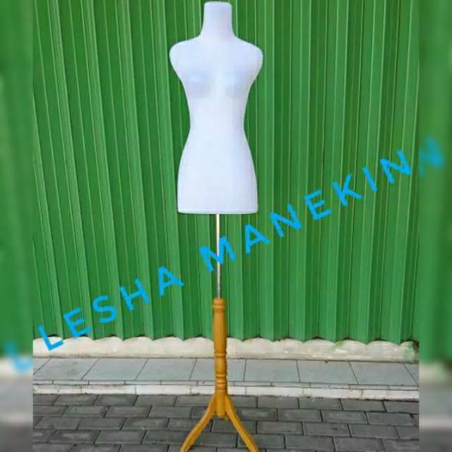 Manekin Body Panjang Putih Tebal Set Penyangga Kayu - Patung Baju Dm Bening Set Kayu