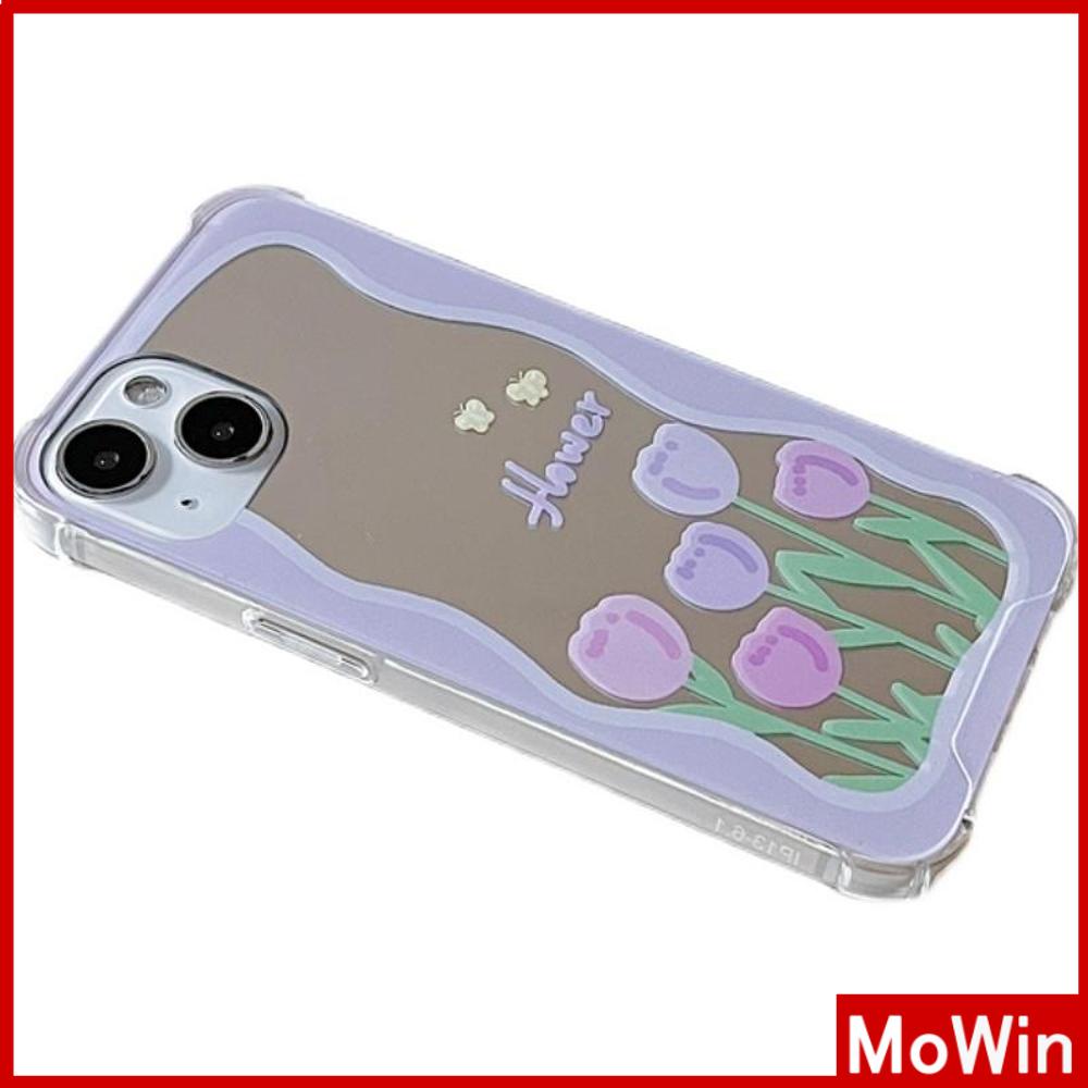 iPhone Case Acrylic Reflective Mirror Airbag Shockproof Protection Camera Purple Tulip Flower Compatible with iPhone 11 iPhone 13 Pro Max iPhone 12 Pro Max iPhone 7 Plus iPhone xr