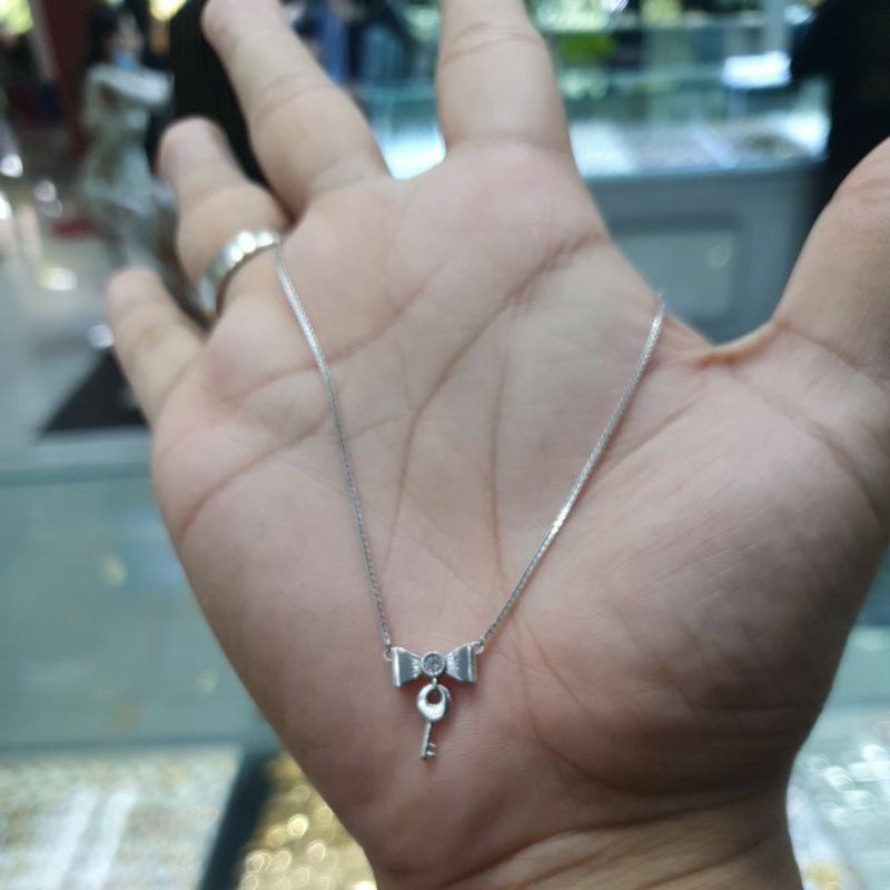 Kalung emas putih asli koye berliontin pita kunci