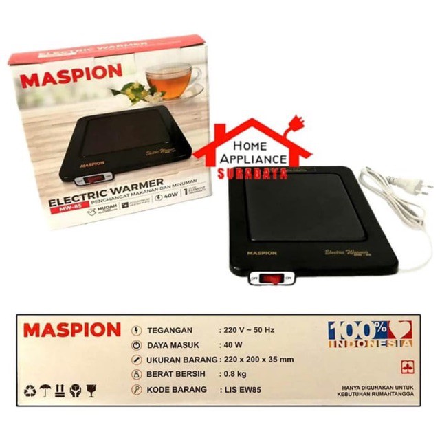 Electrick Warmer Maspion MW 85 Penghangat Makanan Dan Minuman 40 Watt