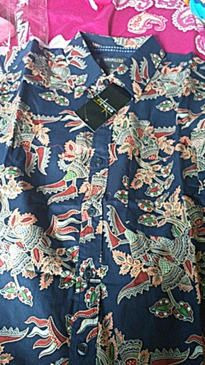 [gridline - Ls047 & Ls036 - Black & Navy] Kemeja Batik Pria Katun Lengan Panjang Slimfit Matching