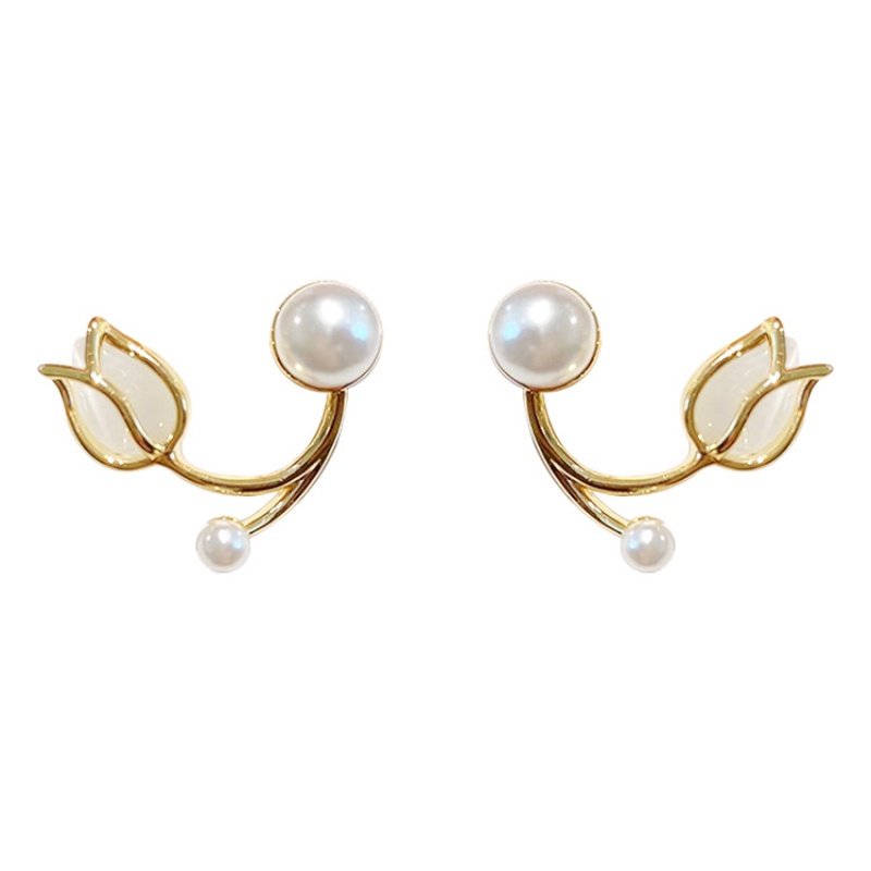 Anting Opal Bentuk Tulip Aksen Mutiara Untuk Wanita