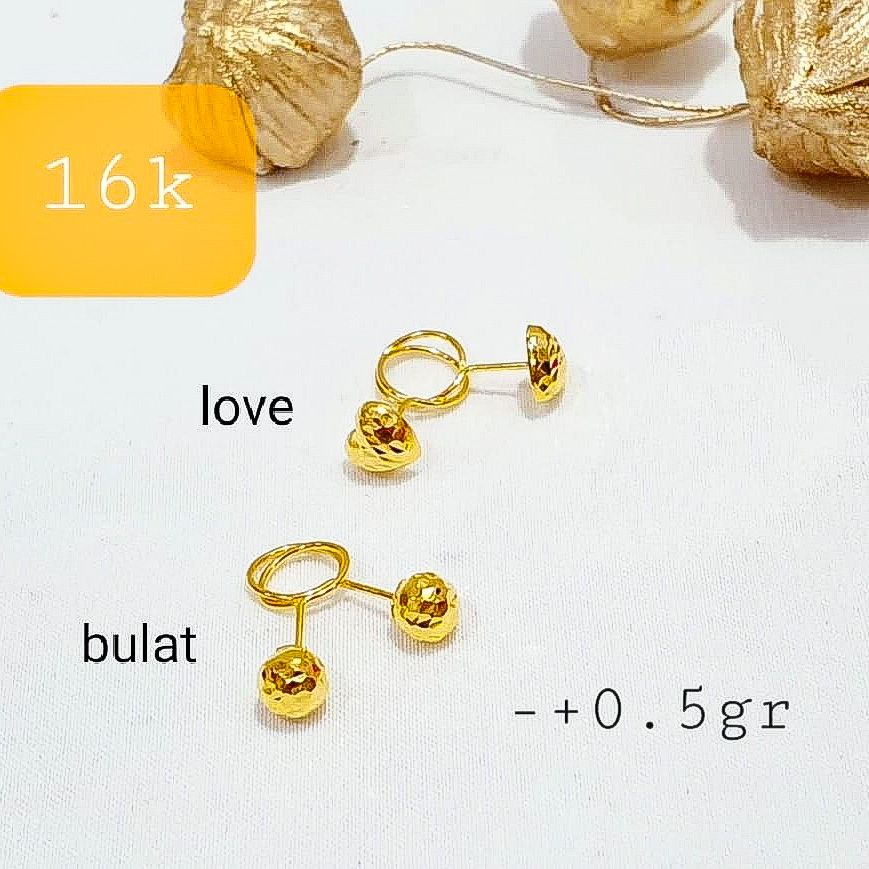 Banyak motif. Anting toge anak dan dewasa emas asli kadar 700 70 16k love bulat merica boba setengah 0,5 gram gr g ringan permata bunga mickey infinity anak dewasa bayi