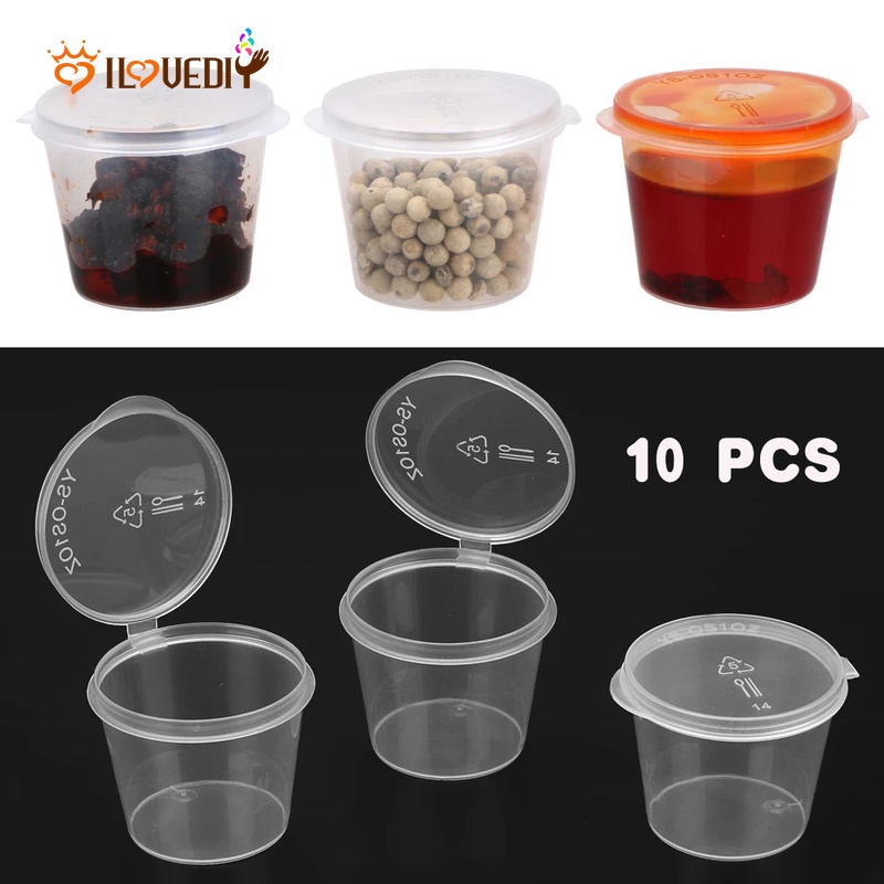 10 Pcs Cangkir Plastik Transparan Sekali Pakai Ukuran 27-80ML Anti Bocor Untuk Saus