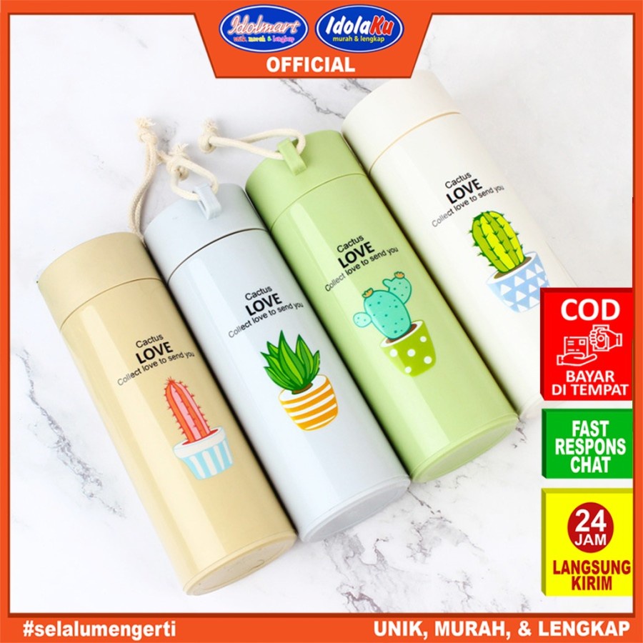 IDOLMART Botol Minum Kaca Kaktus 450ml Idolmart Surabaya