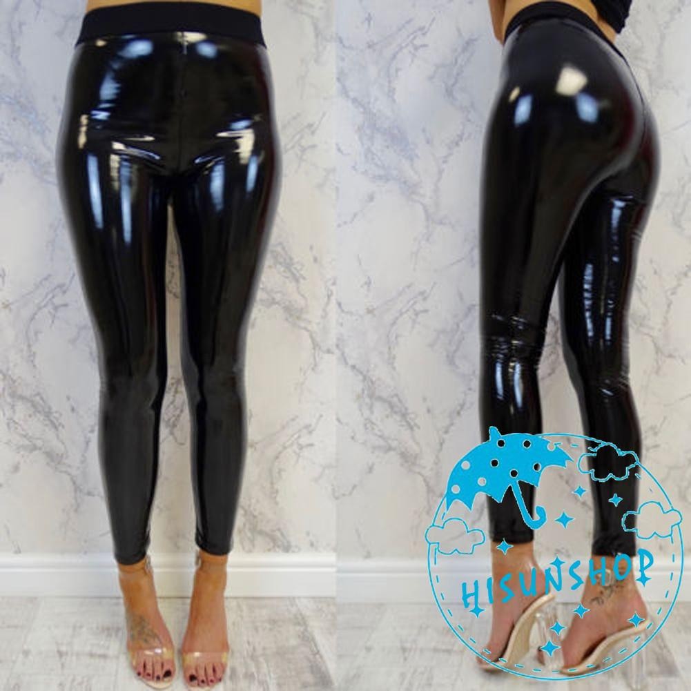 Dhh celana  Legging  Panjang Slim Sexy Bahan Kulit  PU Wet 