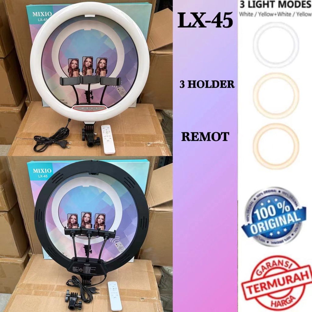 MIXIO Ring Light 45cm + Light Stand Tripod 2M with 3 Holder HP &amp; Remot 18INC