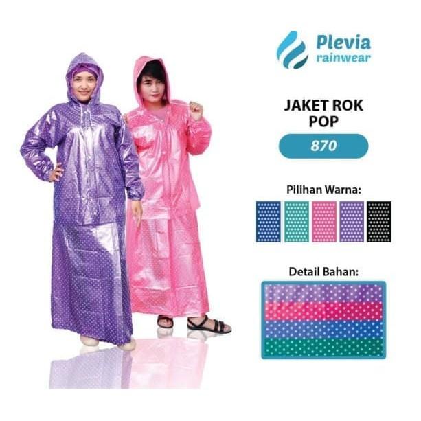 Jas Hujan Rok Polkadot Plevia POP 870 Stelan / Setelan Jaket Celana Perempuan Jaket