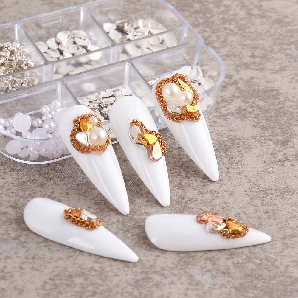 Mxbeauty Manik-Manik Mutiara Berlian Imitasi 3d Warna Rose Gold Silver Bahan Metal Untuk Dekorasi Nail Art