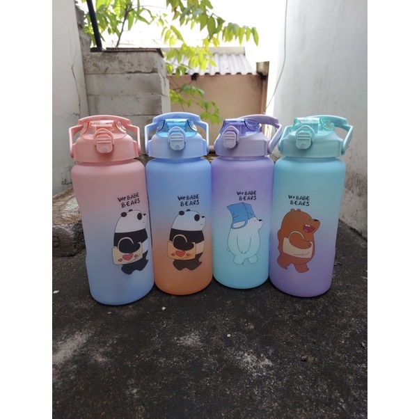 Botol Minum Gradasi / Motifasi 2L Motif Beruang Free Sticker 2D &amp; 3D - Botol Motifasi