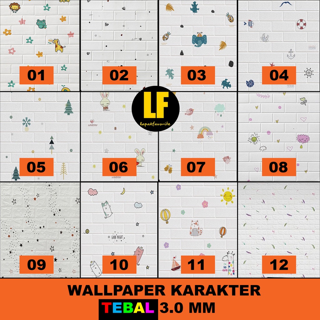 AA Wallpaper Dinding Bata 3D Foam 70cm x 77cm Premium Wallpaper Tebal 3MM-Karakter 70cm x 77cm