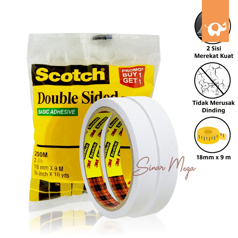 

3M Scotch Double Sided Tape 200M 18mm x 10yard Murah