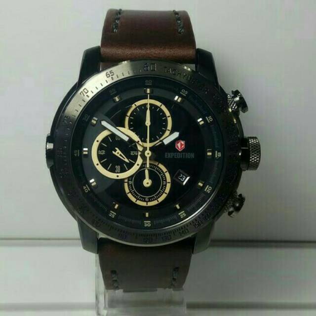 JAM TANGAN PRIA EXPEDITION  E 6732 Grey Black Leather Brown